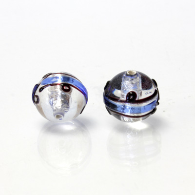 Czech Glass Lampwork Bead - Round 12MM ART DECO SAPPHIRE with SILVER FOIL