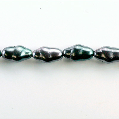 Czech Glass Pearl Bead - Baroque Oblong 13x7 BLACK TAHITI 89031