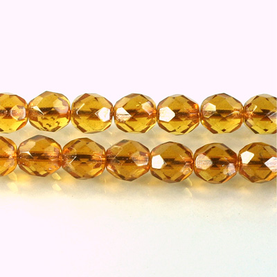 Czech Glass Fire Polish Bead - Round 08MM TOPAZ COPPER LINE