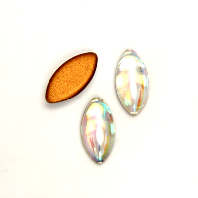 Glass Medium Dome Foiled Cabochon - Navette 15x7MM CRYSTAL AB