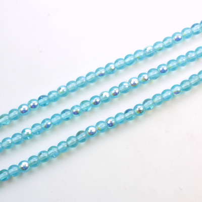 Czech Pressed Glass Bead - Smooth Round 03MM AQUA AB