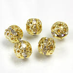 Filigree Rhinestone Ball with Center Line Crystals - 08MM CRYSTAL-GOLD