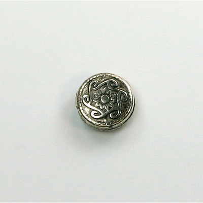 Metalized Plastic Bead - Medallion Round 10MM ANT SILVER