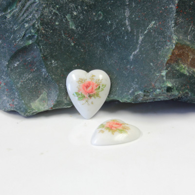 Japanese Glass Porcelain Decal Painting - Rose Heart 11.5x10MM PINK ON CHALKWHITE