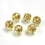 Filigree Rhinestone Ball with Center Line Crystals - 06MM CRYSTAL-GOLD