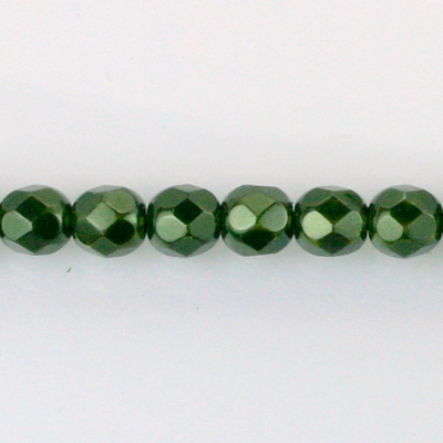 Czech Glass Pearl Faceted Fire Polish Bead - Round 06MM HUNTER GREEN 70958