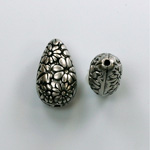 Metalized Plastic Engraved Bead - Teardrop 18x11MM ANT SILVER
