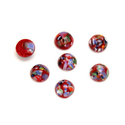 Glass Medium Dome Lampwork Cabochon - Round 07MM MOSAIC RED (04612)