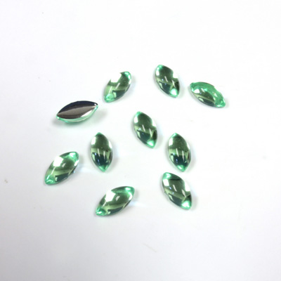 Plastic Flat Back Foiled Cabochon - Navette 08x4MM PERIDOT