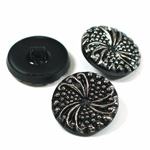 Glass Button - Engraved Top Round 23MM SILVER ON JET