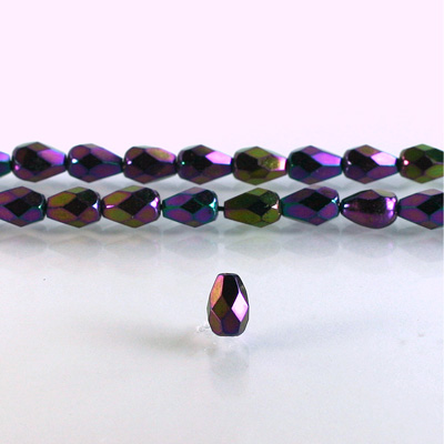 Czech Glass Fire Polish Bead - Pear 07x5MM Full Coated IRIS PURPLE