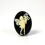 Plastic Cameo - Fairy with Bouquet Oval 25x18MM IVORY ON BLACK