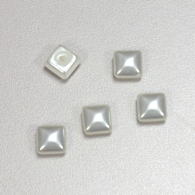 Glass Medium Dome Cabochon Pearl Dipped - Square 08x8MM WHITE