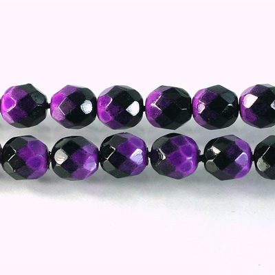 Czech Glass Fire Polish Bead - Round 08MM BLACK-VIOLET 89101