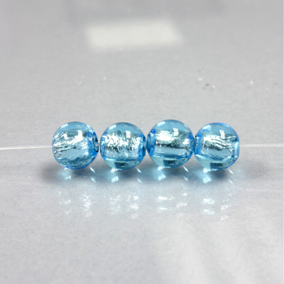 Czech Glass Lampwork Bead - Smooth Round 08MM AQUA SILVER LINED