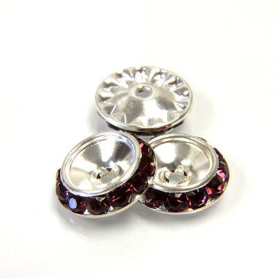 Czech Rhinestone Rondelle Shrag Rivoli Back Setting - Round 15MM outside with 10.5mm (ss47) Recess AMETHYST-SILVER