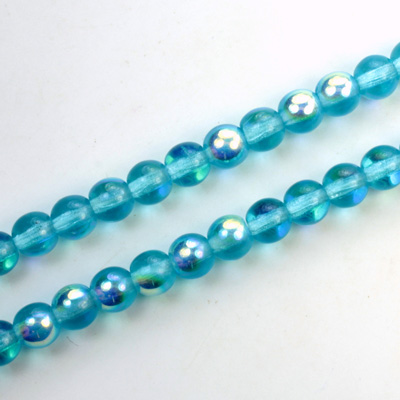 Czech Pressed Glass Bead - Smooth Round 06MM AQUA AB