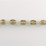 Linked Bead Chain Rosary Style with Glass Fire Polish Bead - Round 6MM SMOKE TOPAZ-SILVER