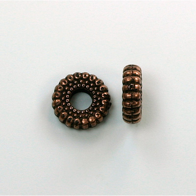 Metalized Plastic Bead - Ribbed Round Spacer 10.5MM ANT COPPER