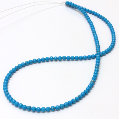 Gemstone Bead - Smooth Round 03M HOWLITE DYED TURQUOISE