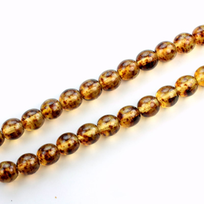 Czech Pressed Glass Bead - Smooth Round 06MM SPECKLE COATED AMBER 64858