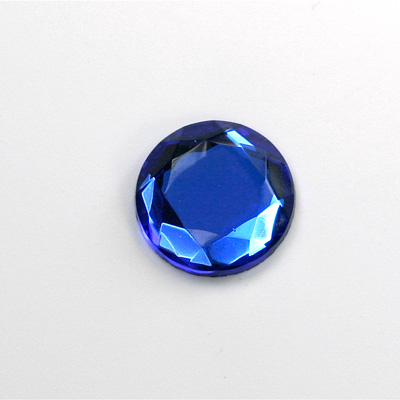 Glass Flat Back Rose Cut Fancy Foiled Stone - Round 15MM SAPPHIRE