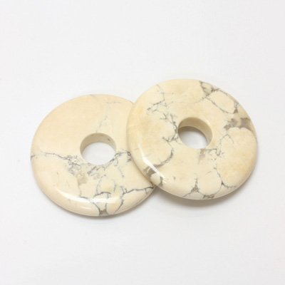 Gemstone Bead - Donut Round Smooth 40MM WHITE HOWLITE