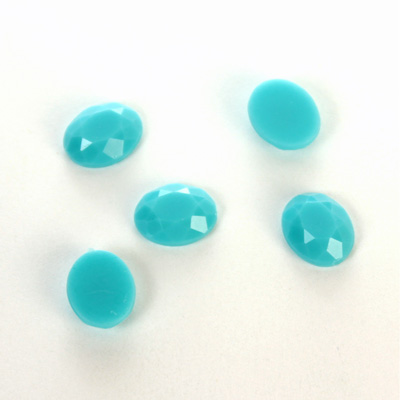 Plastic Flat Back Rose Cut Rhinestone - Oval 10x8MM TURQUOISE