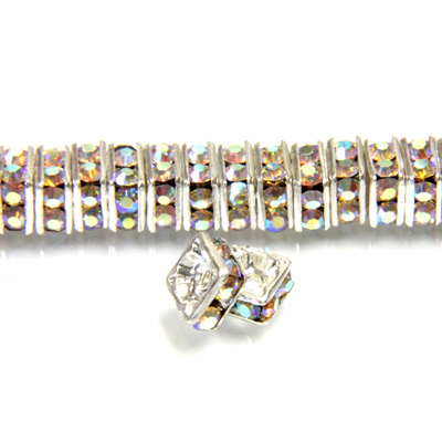 Czech Rhinestone Rondelle - Square 04.5MM CRYSTAL AB-SILVER