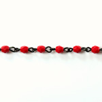 Linked Bead Chain Rosary Style with Glass Fire Polish Bead - Round 4MM RED-JET