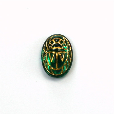 German Glass Flat Back Foiled Scarab with Gold Engraving - 14x10MM EMERALD