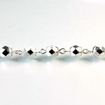 Linked Bead Chain Rosary Style with Glass Fire Polish Bead - Round 6MM SILVER-SILVER