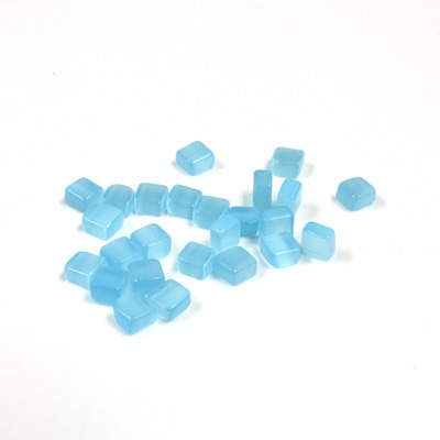 Fiber-Optic Flat Back Buff Top Straight Side Stone - Square 04x4MM CAT'S EYE AQUA