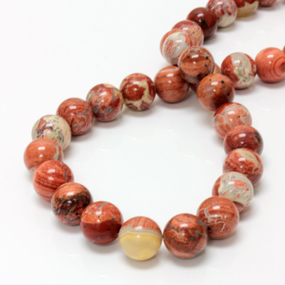 Gemstone Bead - Smooth Round 12MM BRECIATED JASPER