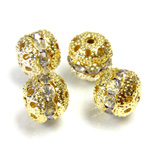 Filigree Rhinestone Ball with Center Line Crystals - 10MM CRYSTAL-GOLD