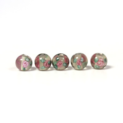 Czech Glass Lampwork Bead - Smooth Round 06MM Flower ON BLACK DIAMOND