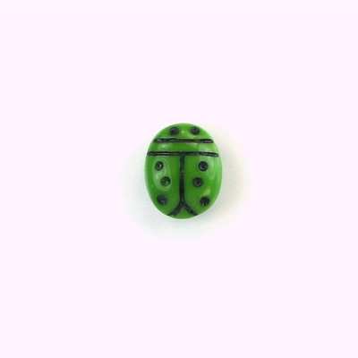 Glass Flat Back Lady Bug Stone with Black Engraving - Oval 10x8MM GREEN