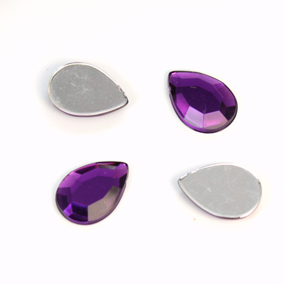 Plastic Flat Back Foiled Rose Cut Rhinestone - Pear 14x10MM AMETHYST