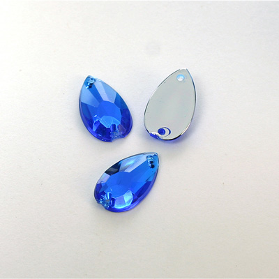 Plastic Flat Back 2-Hole Foiled Sew-On Stone - Pear 16x9MM SAPPHIRE