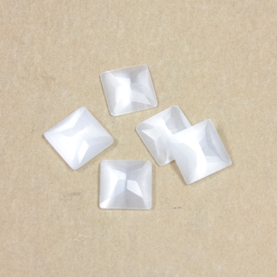 Fiber-Optic Flat Back Stone - Faceted checkerboard Top Square 8x8MM CAT'S EYE WHITE