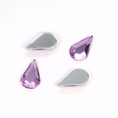 Plastic Flat Back Foiled Rose Cut Rhinestone - Pear 13x8MM LT AMETHYST