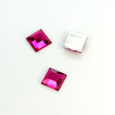 Plastic Flat Back Foiled Rose Cut Rhinestone - Square 08x8MM FUCHSIA