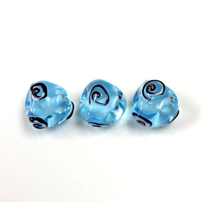 Czech Glass Lampwork Bead - Irregular 12MM AQUA with Swirl Design 60266