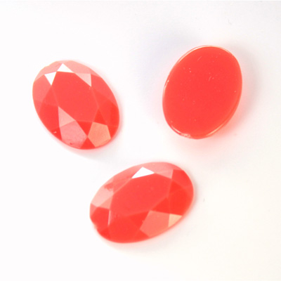 Plastic Flat Back Rose Cut Rhinestone - Oval 18x13MM CORAL