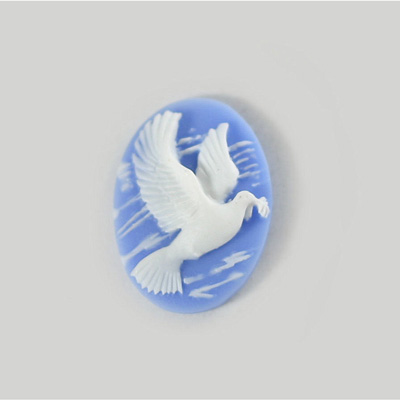 Plastic Cameo - Dove Oval 25x18MM WHITE ON BLUE