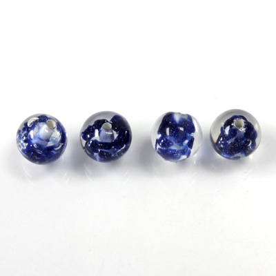 Czech Glass Lampwork Bead - Round 08MM BLUE COPPER SILVER LINE 92187