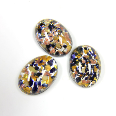 Glass Medium Dome Lampwork Cabochon - Oval 18x13MM MULTI GOLD SILVER with AVENTURINE (04266)