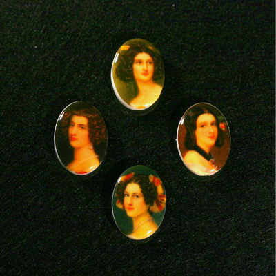 German Plastic Porcelain Decal Painting - Woman Portraits Oval 18x13MM ON CHALKWHITE BASE