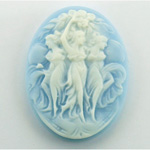 Plastic Cameo - 3 Muses, Dancing Oval 40x30MM WHITE ON BLUE