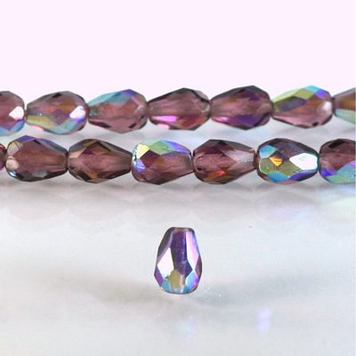 Czech Glass Fire Polish Bead - Pear 10x7MM AMETHYST AB